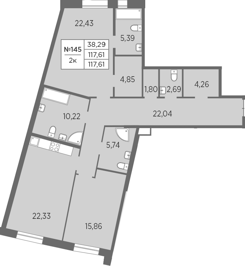 2-комнатная квартира 117.61 м², 2/7 эт., ЖК «Северная Корона»
